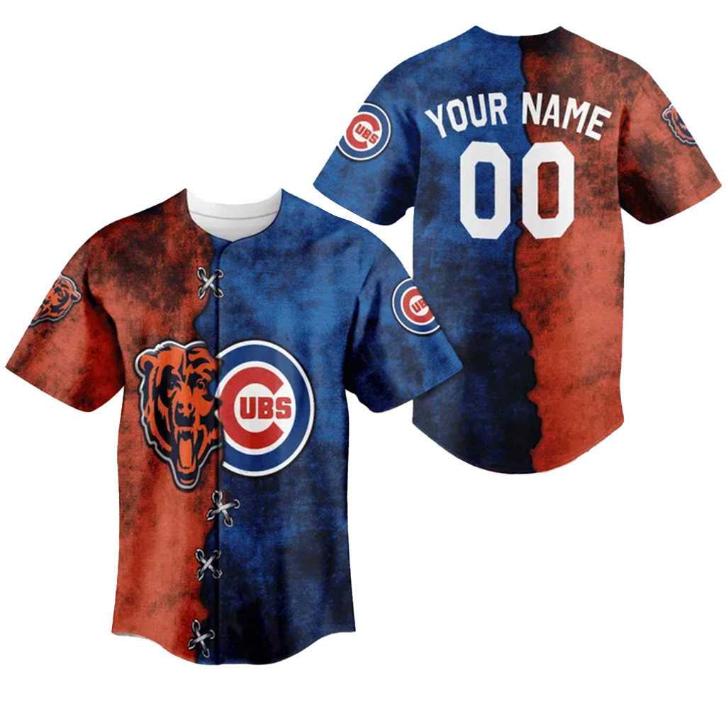 Personalized Chicago Cubs And Chicago Bear Mix Baseball Jersey