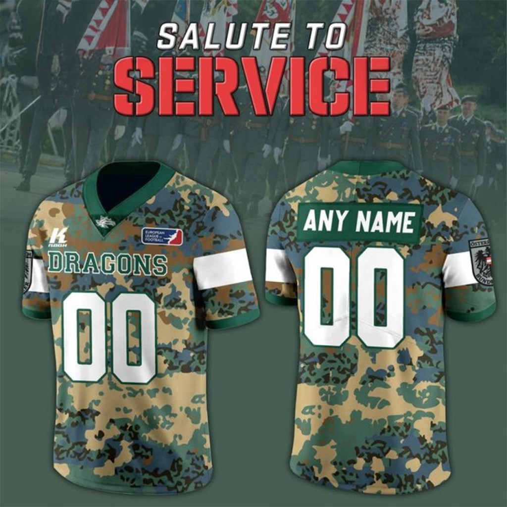 Personalized Danube Dragons Salute to Service Football Jersey 2025 Danube Dragons Merch