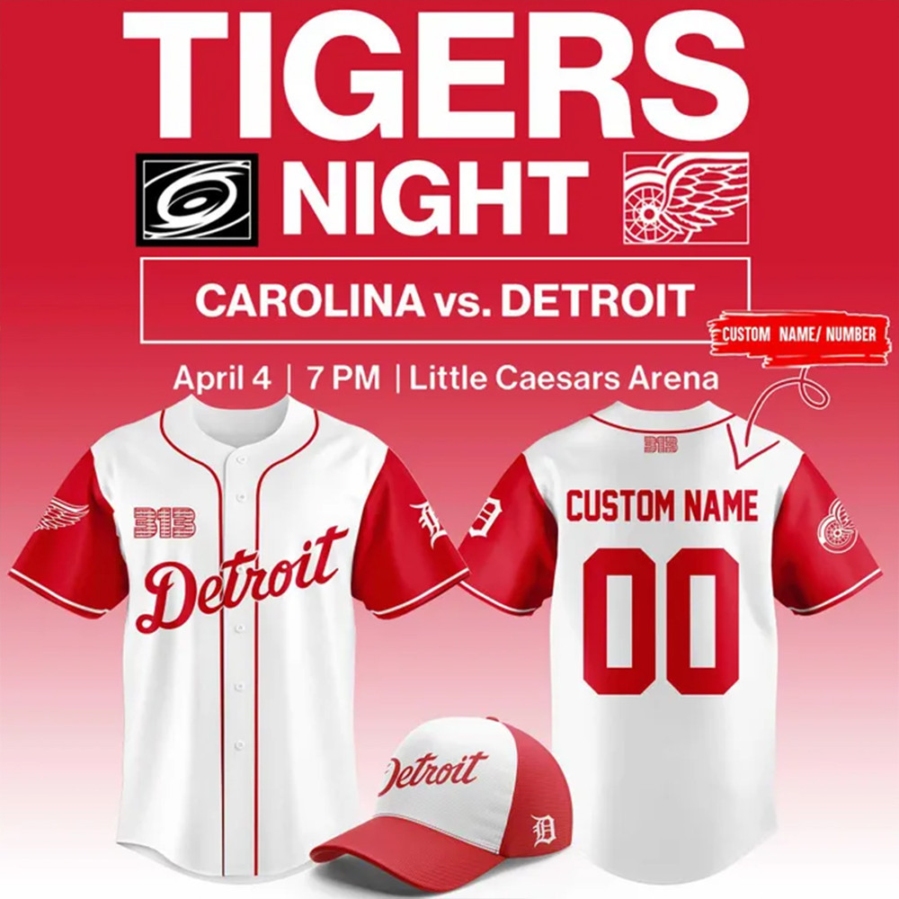 Personalized Detroit Red Wings Tigers Night Baseball Jersey Gifts For Hockey Fan