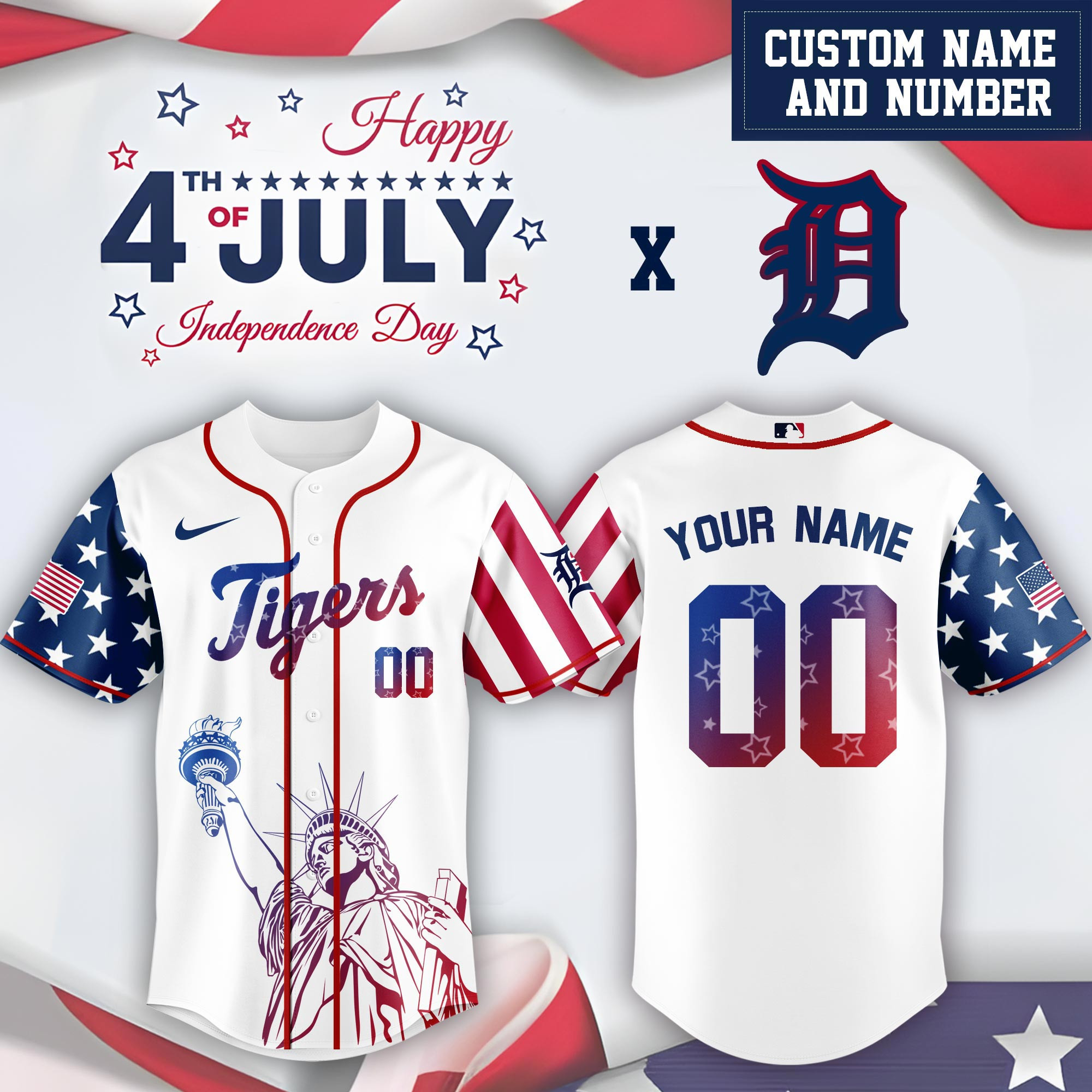 Personalized Detroit Tigers Special Independence Day Limited Edition Jersey Presents For Baseball Fans
