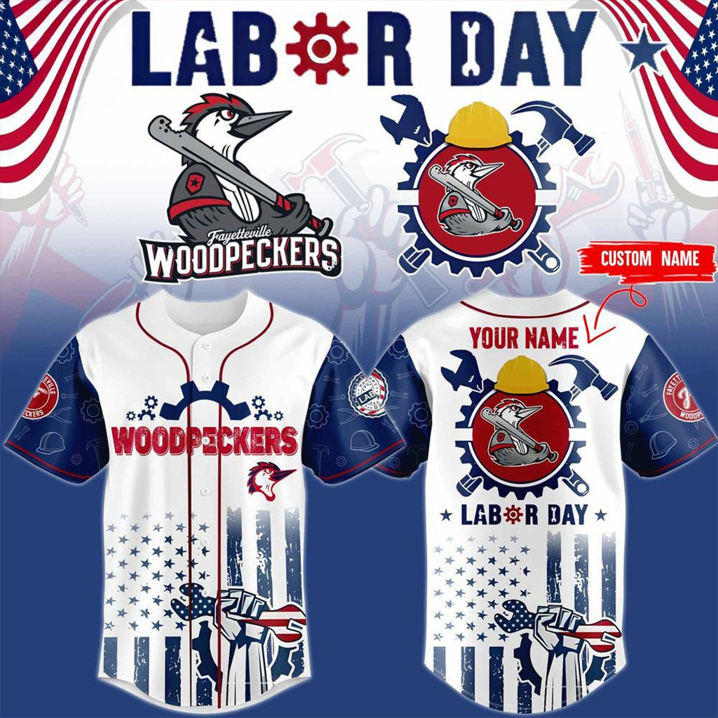 Personalized Fayetteville Woodpeckers Labor Day 2025 Baseball Jersey Woodpeckers Merch