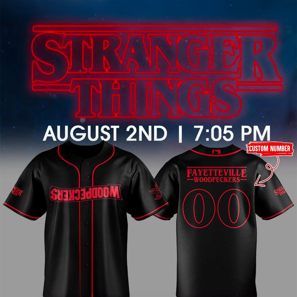 Personalized Fayetteville Woodpeckers Stranger Things Night Jersey Fayetteville Woodpeckers Merch