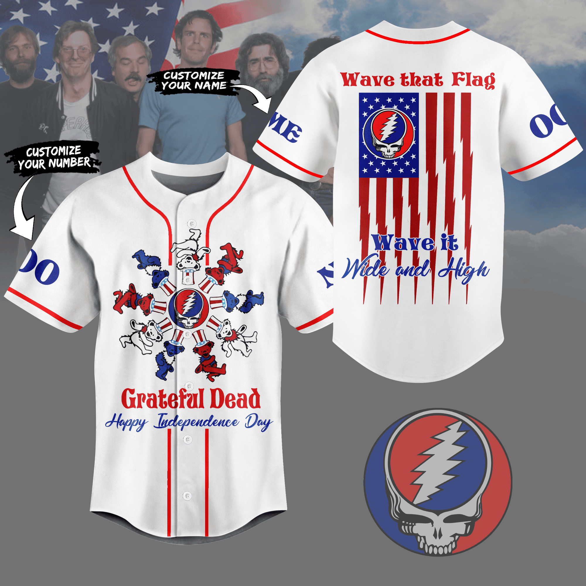 Personalized Grateful Dead Music Baseball Jersey For Fan Grateful Dead Merch Dad Gifts
