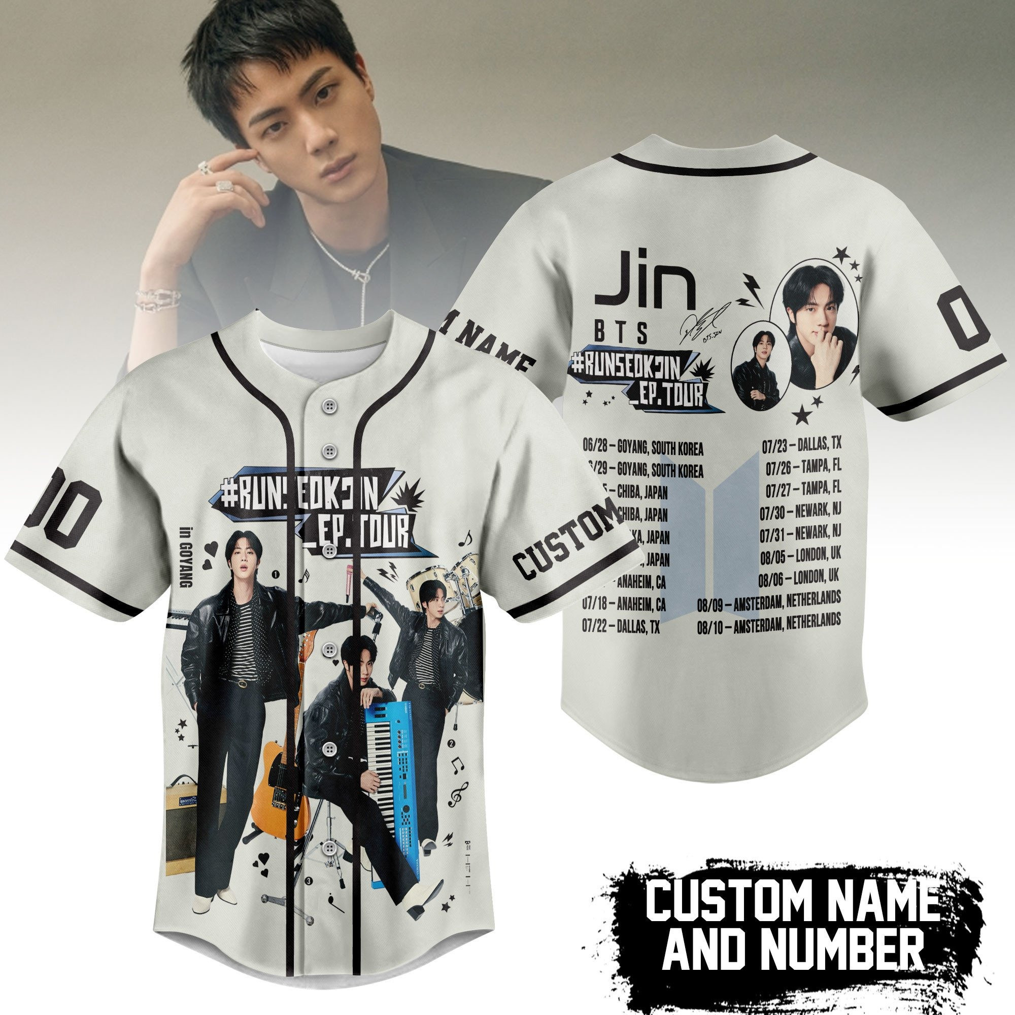 Personalized Jin BTS Music Baseball Jersey For Fan Jin Merch Music Lover Gifts For Him