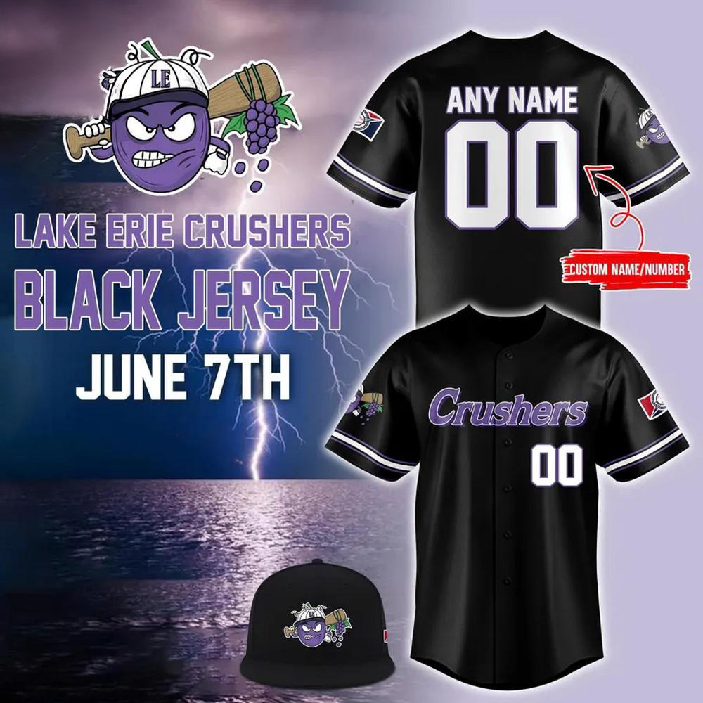 Personalized Lake Erie Crushers Black Baseball Jersey Crushers Merch Gifts For Baseball Lovers