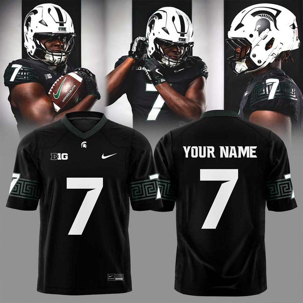Personalized Michigan State Black Spartans Uniform Football Jersey Fan Merch Gifts For Dad