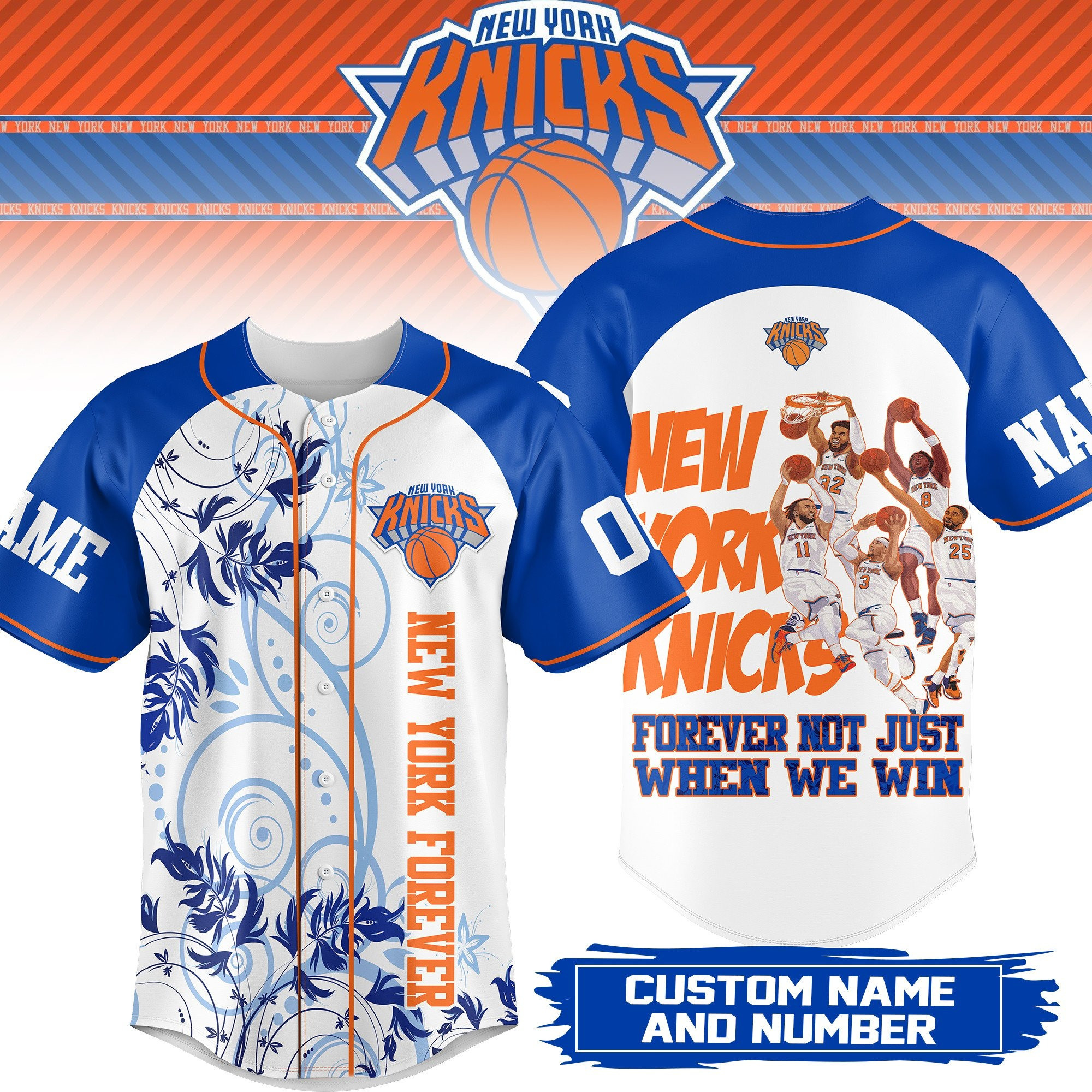 Personalized New York Knicks NBA Baseball Jersey New York Knicks Merch Cool Gifts For Dad