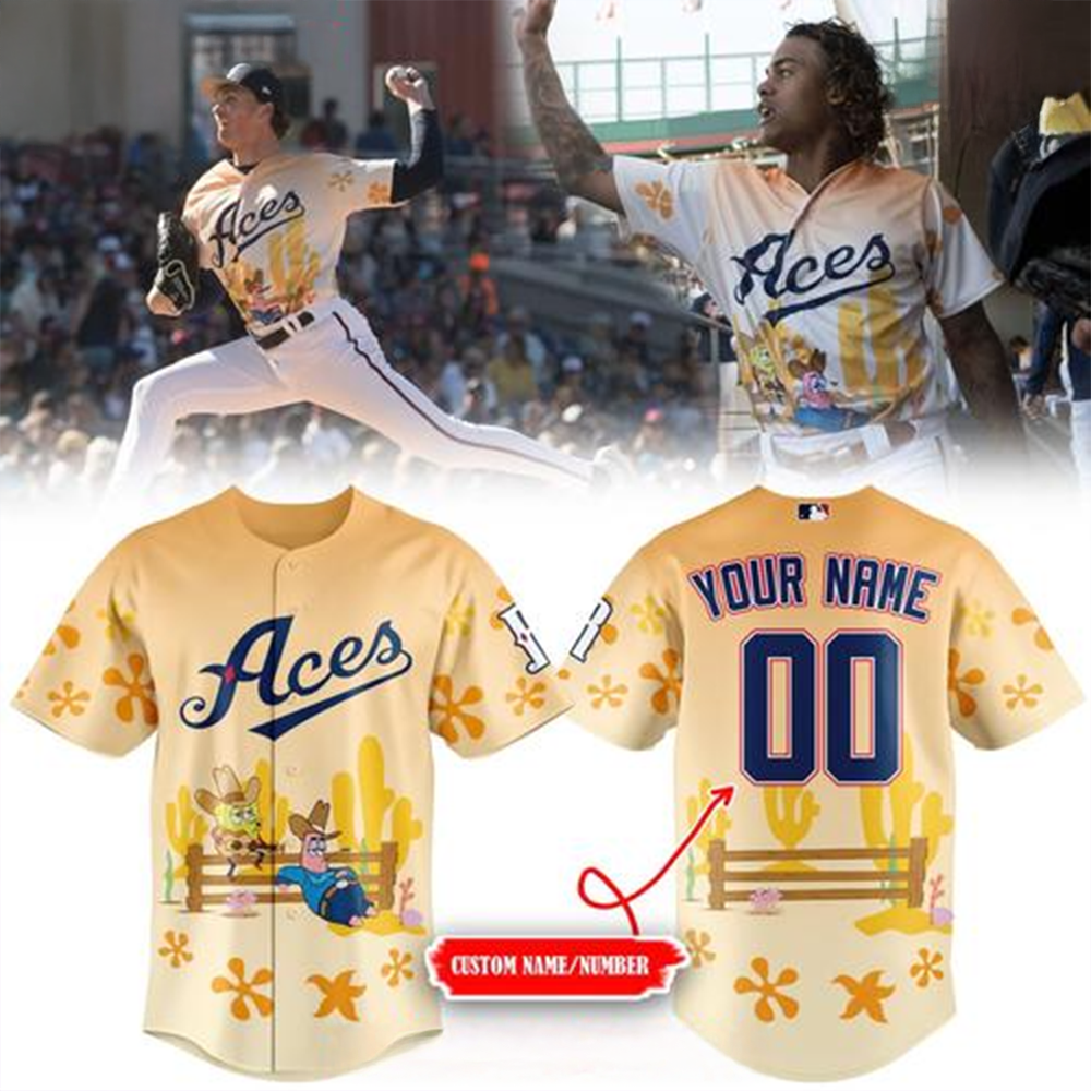 Personalized Reno Aces SpongeBob Night 2025 Baseball Jersey Reno Aces Merch Gifts For Dad