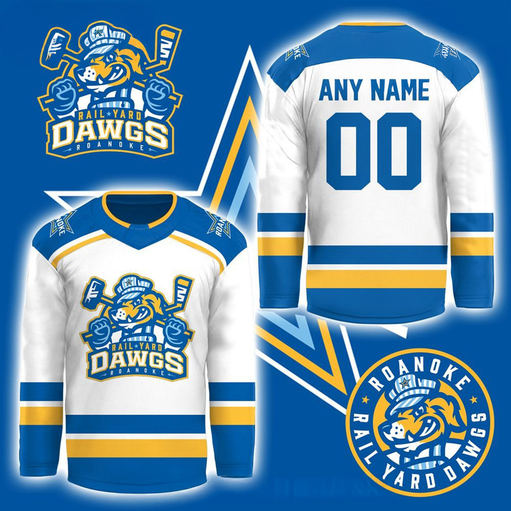 Personalized Roanoke Rail Yard Dawgs New Logo 2025 White Hockey Jersey Fan Merch Him Gifts