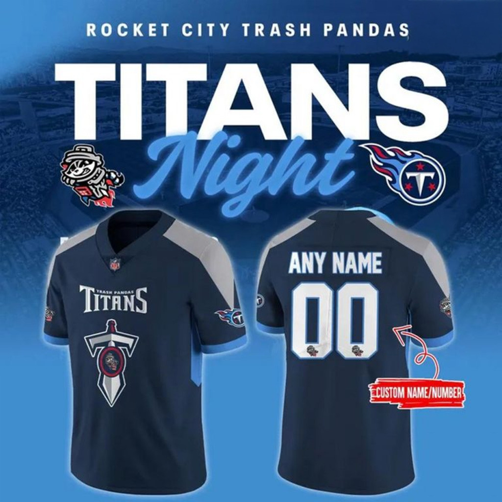 Personalized Rocket City Trash Pandas x Tennessee Titans Night Football Jersey Dad Gifts