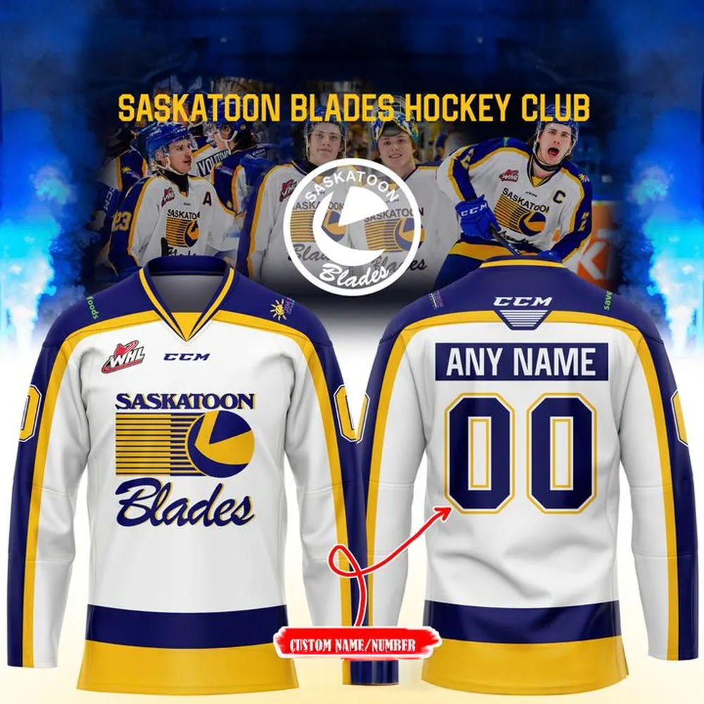 Personalized Saskatoon Blades x Retro Hockey Jersey Saskatoon Blades Merch Father's Day Gifts