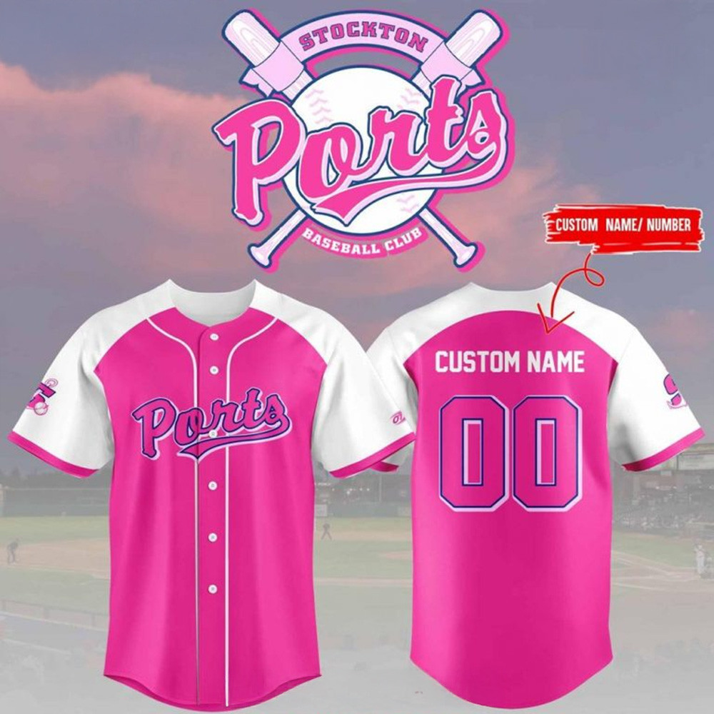Personalized Stockton Ports x Pink Night 2025 Baseball Jersey Stockton Ports Merch For Fans