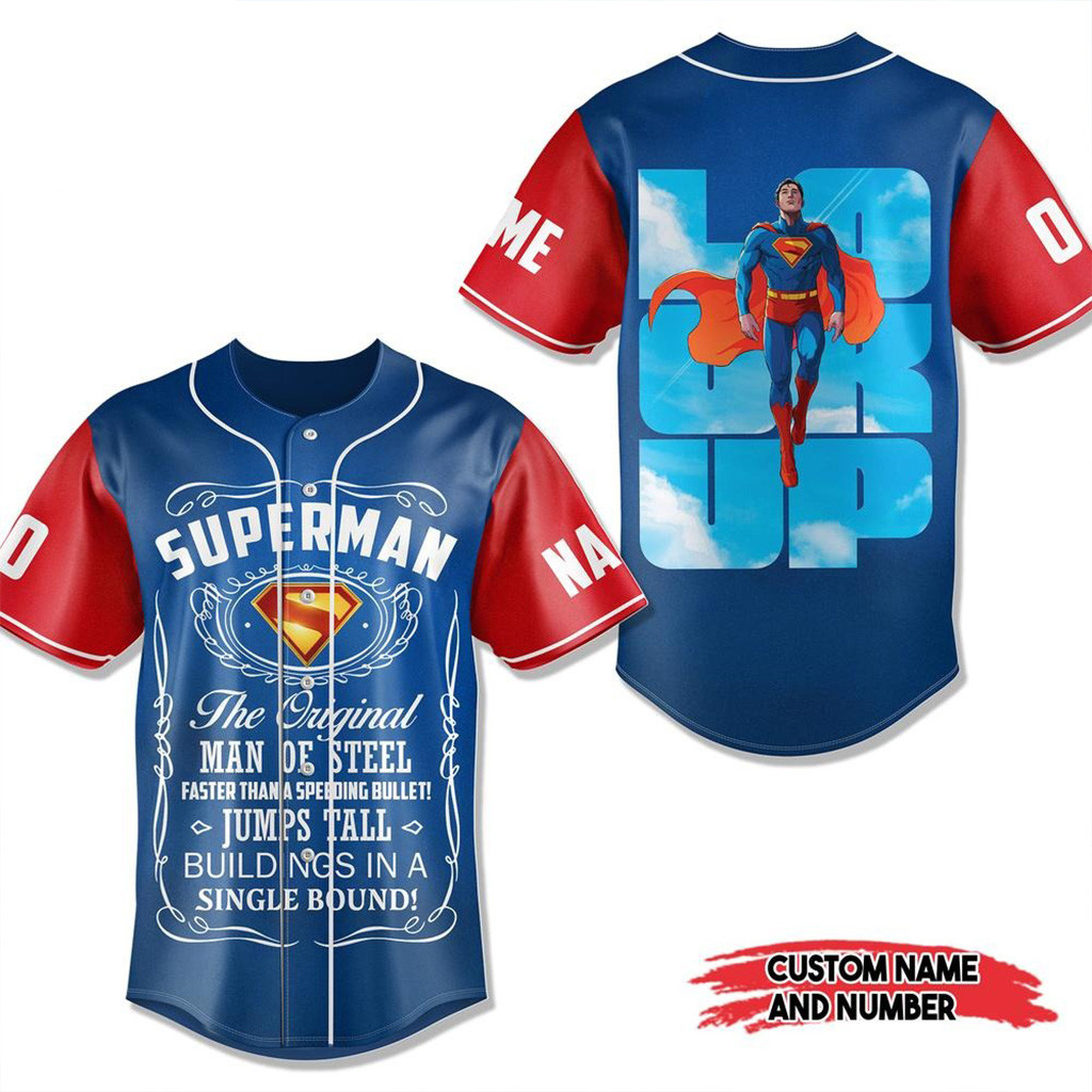 Personalized Superman Look Up Baseball Jersey Superman Merch Gifts For Husband