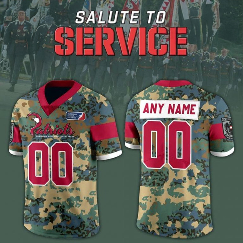 Personalized Telfs Patriots Salute to Service Football Jersey 2025 Telfs Patriots Merch