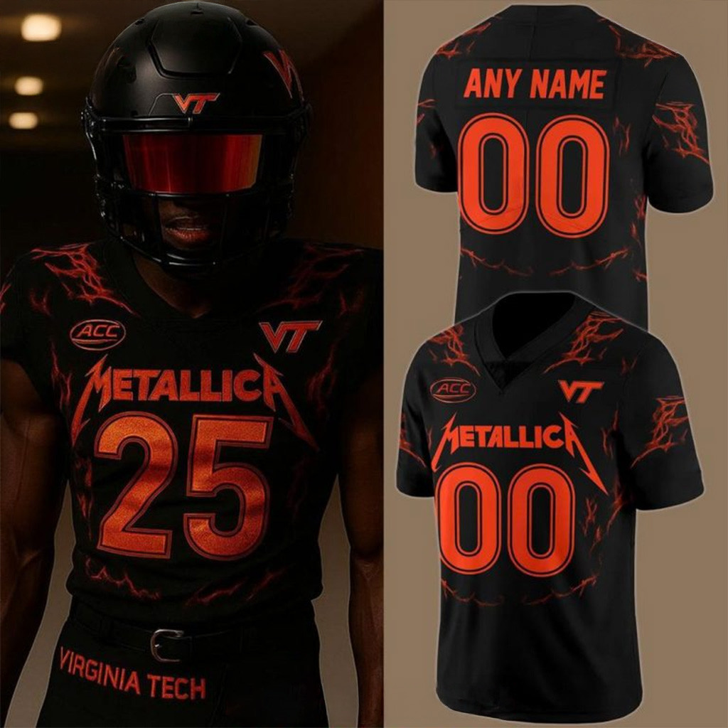 Personalized Virginia Tech Hokies x Metallica 2025 Football Jersey Hokies Merch Fans Gifts