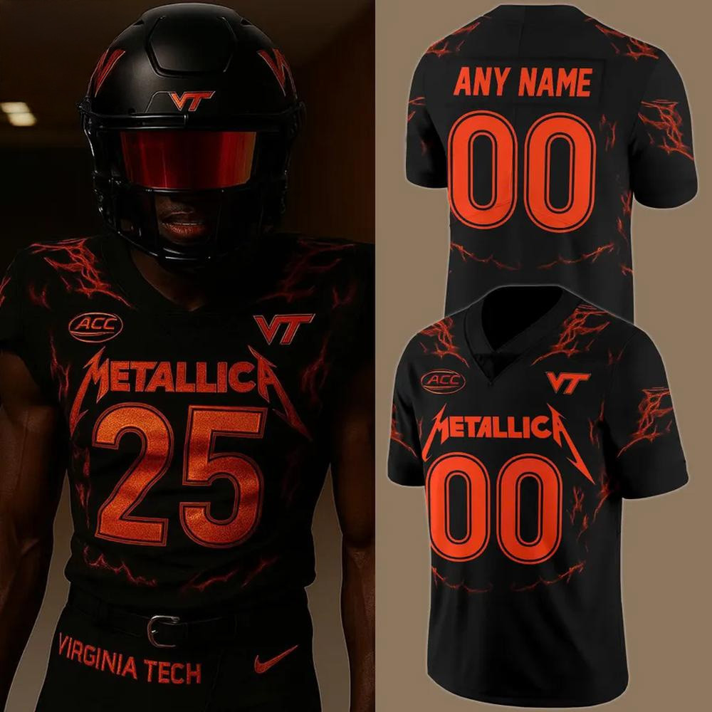 Personalized Virginia Tech x Metallica Limited Edition Football Jersey Gifts For Music Fans