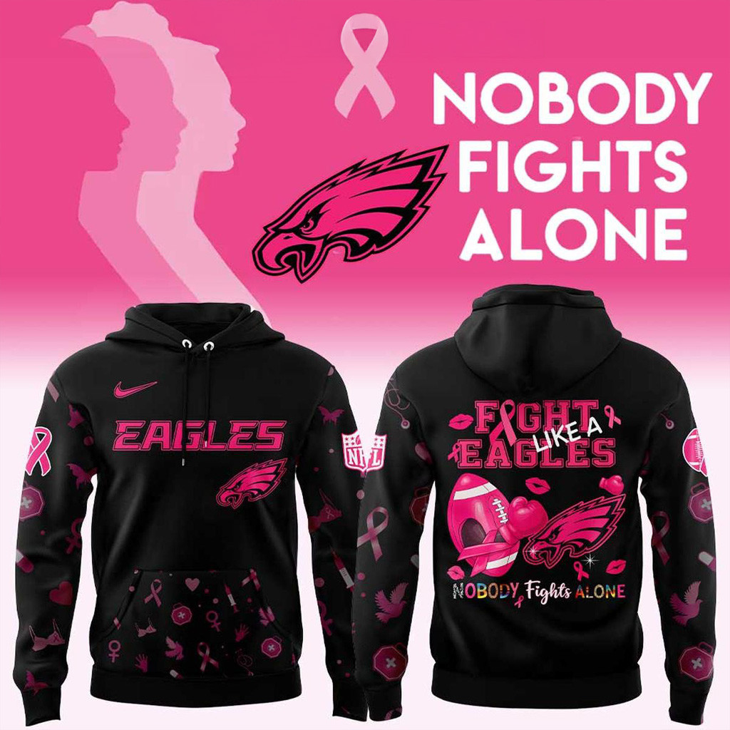 Philadelphia Eagles Nobody Fights Alone Breast Cancer Hoodie Philadelphia Eagles Merch