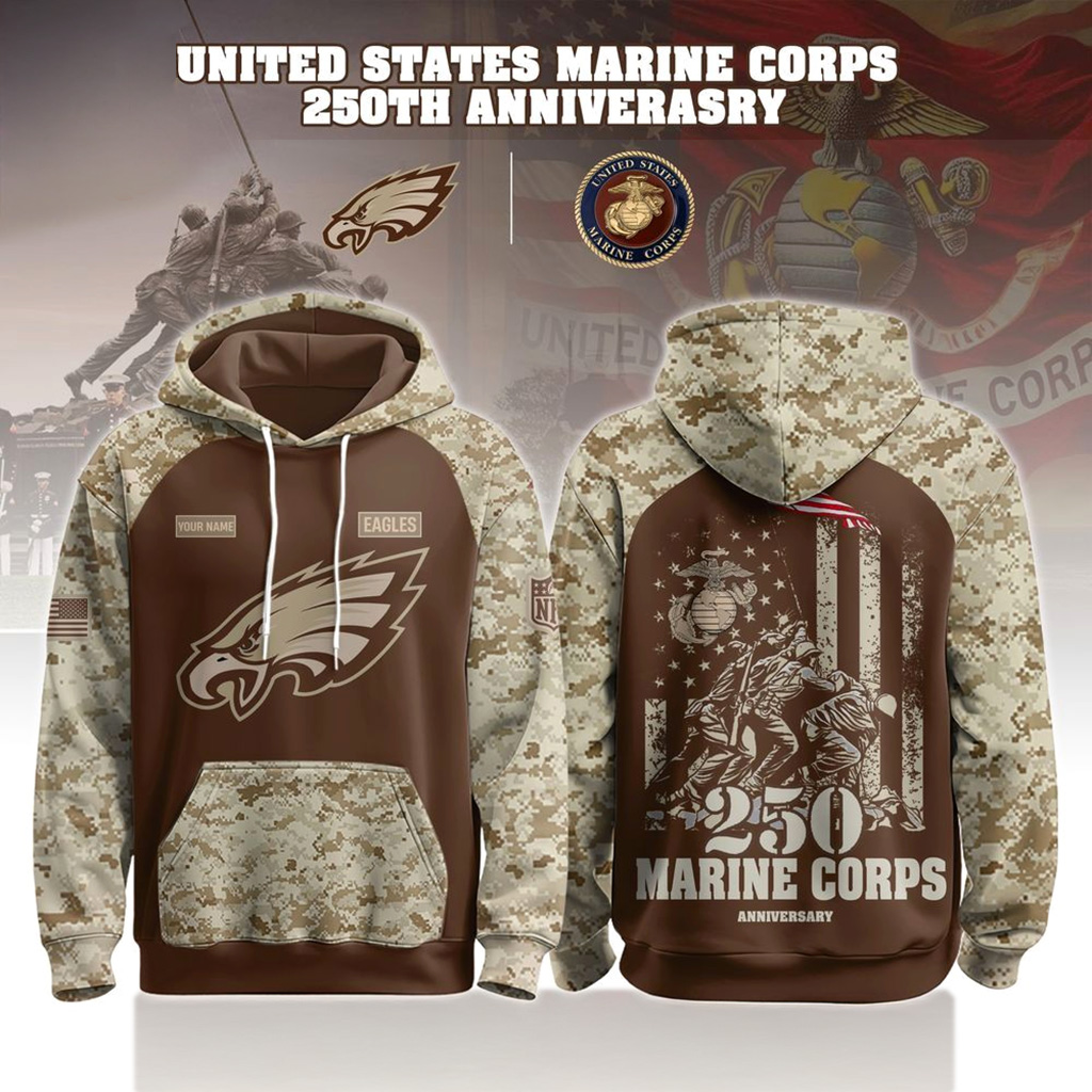 Philadelphia Eagles USMC 250th Birthday Hoodie Eagles Merch Football Fan Gift Ideas