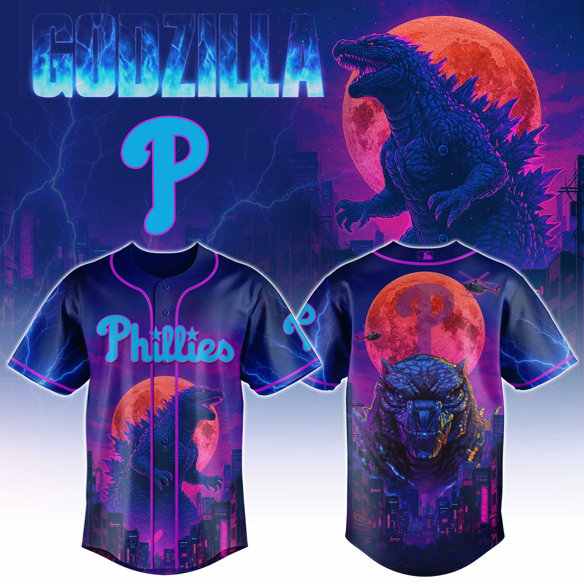 Philadelphia Phillies Mlb X Godzilla Baseball Jersey For Fans