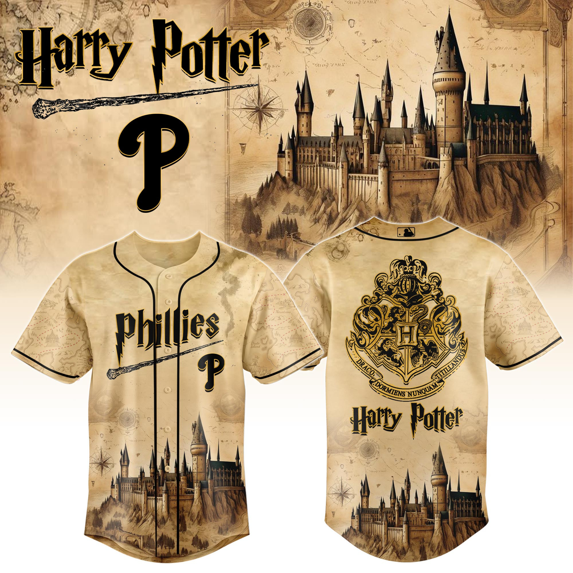 Philadelphia Phillies Mlb X Harry Potter Hogwarts Baseball Jersey For Fan