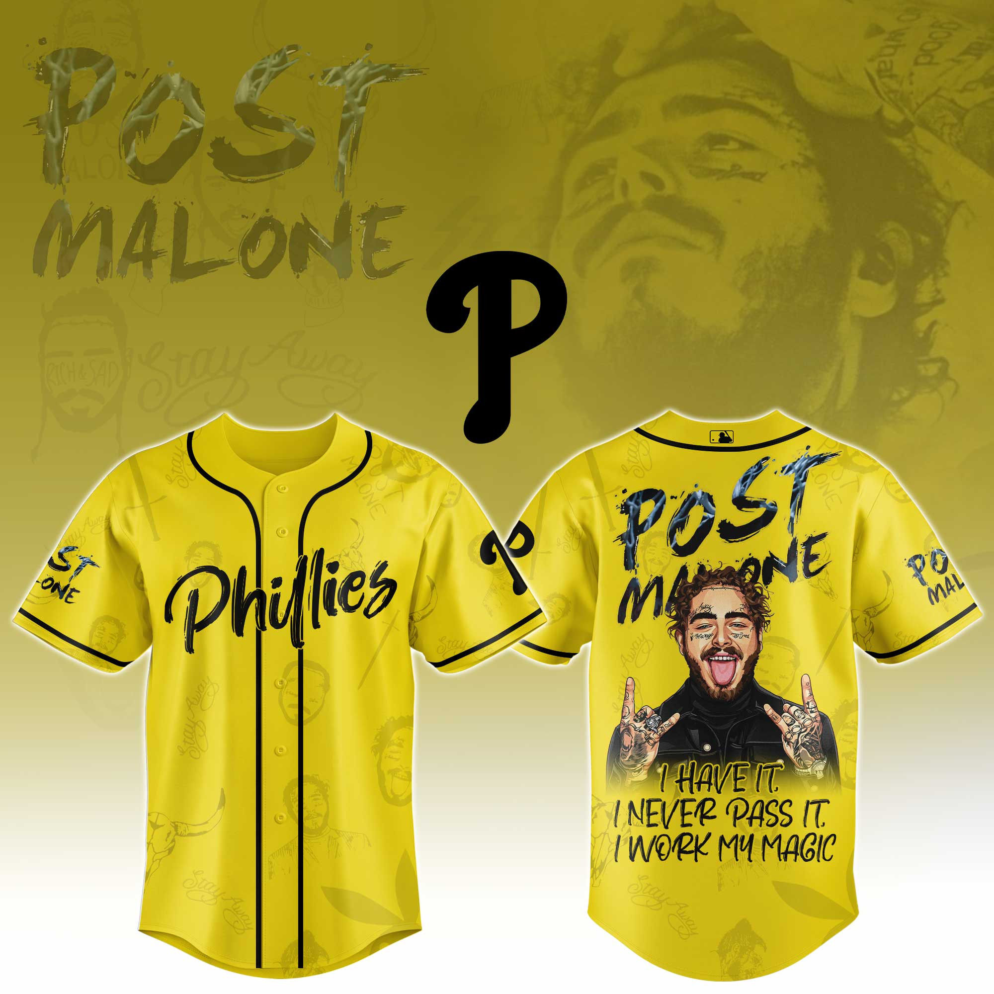 Philadelphia Phillies Mlb X Post Malone Tour Baseball Jersey For Fans