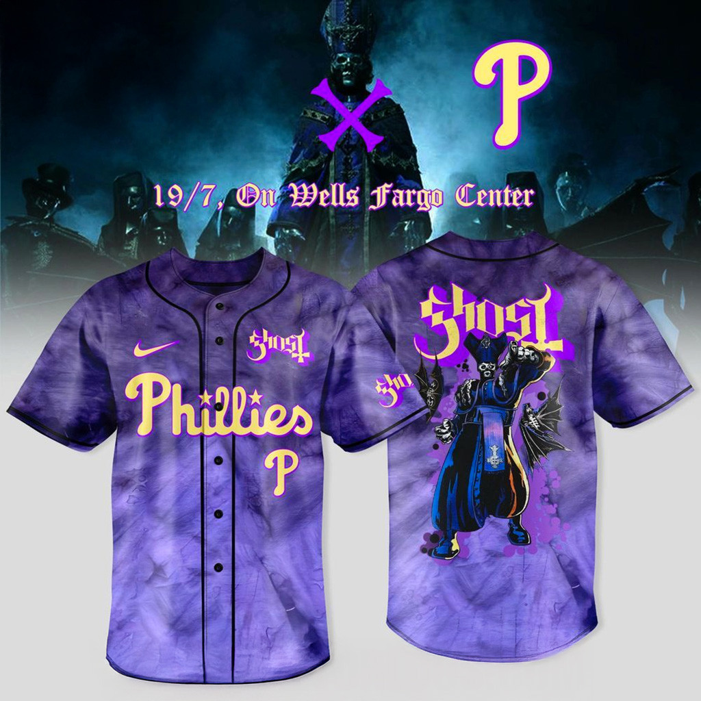 Philadelphia Phillies X Ghost Band World Tour 2025 Baseball Jersey Phillies Merch Fans Gifts