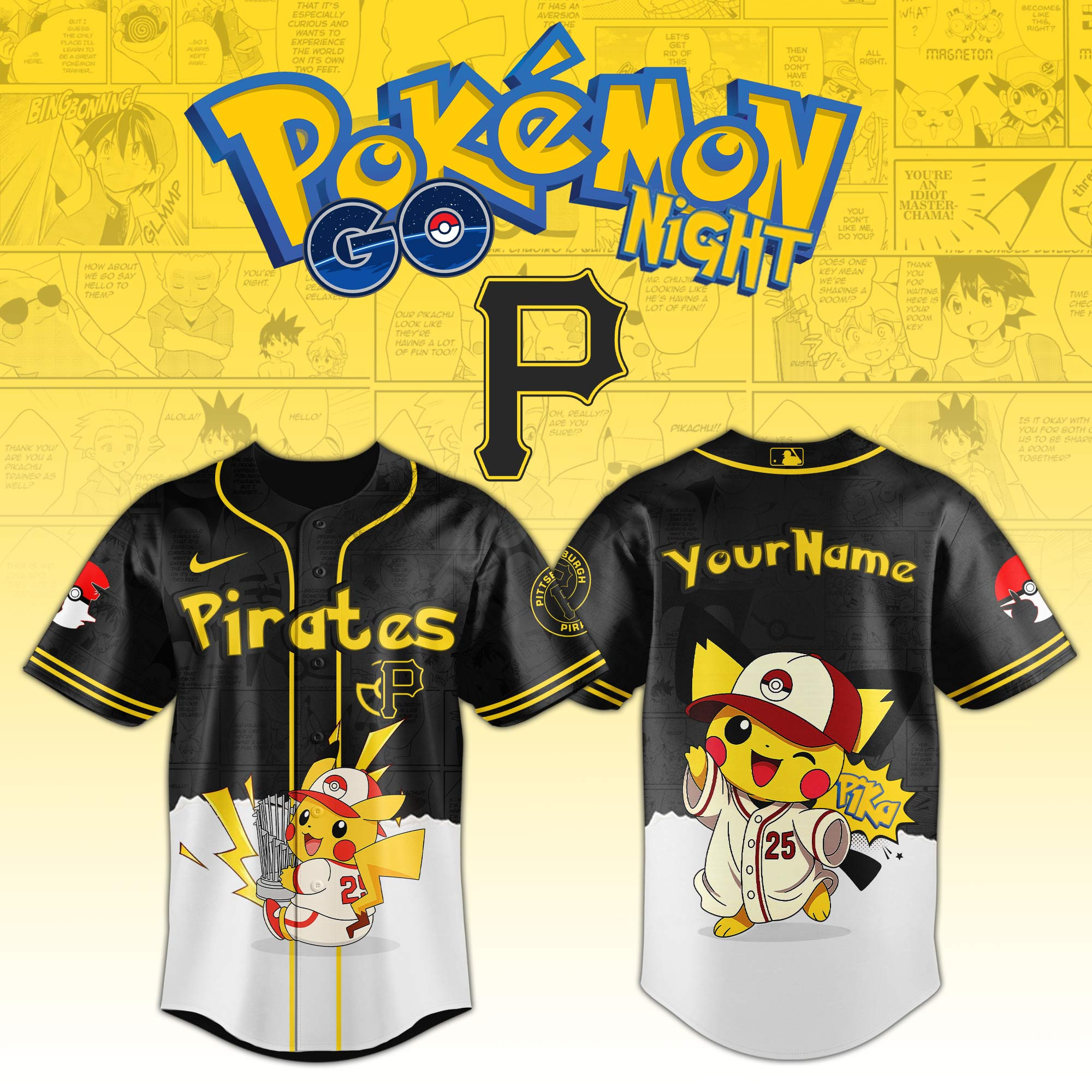 Pittsburgh Pirates Mlb X Pokemon Go Night Personalized Baseball Jersey For Fans