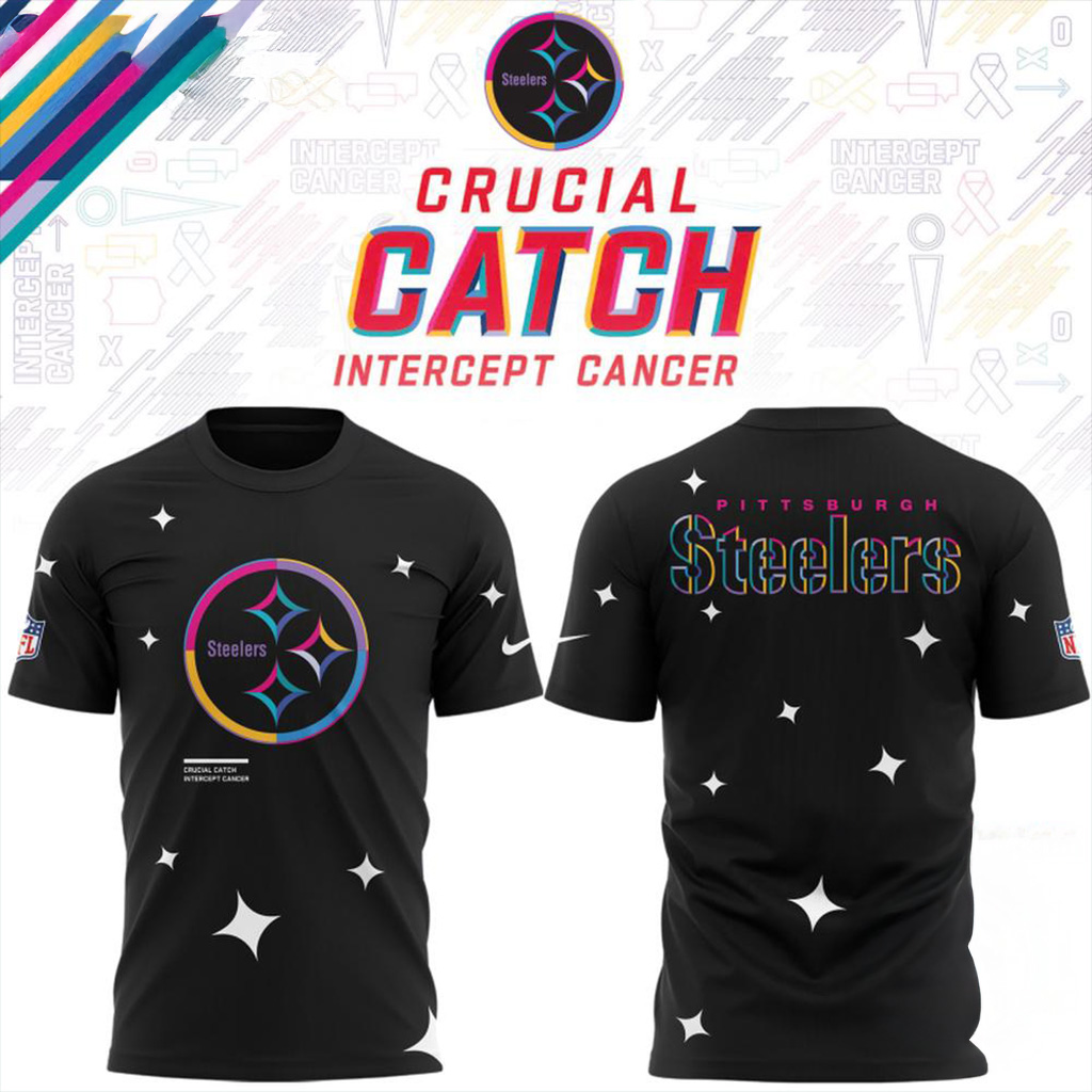 Pittsburgh Steelers Black 2025 NFL Crucial Catch Tri Blend Dri Fit 3D Shirt Steelers Merch