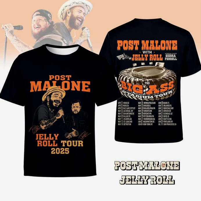 Post Malone And Jelly Roll 2025 Tour T-Shirt Post Malone Big Ass Stadium Tour Shirt