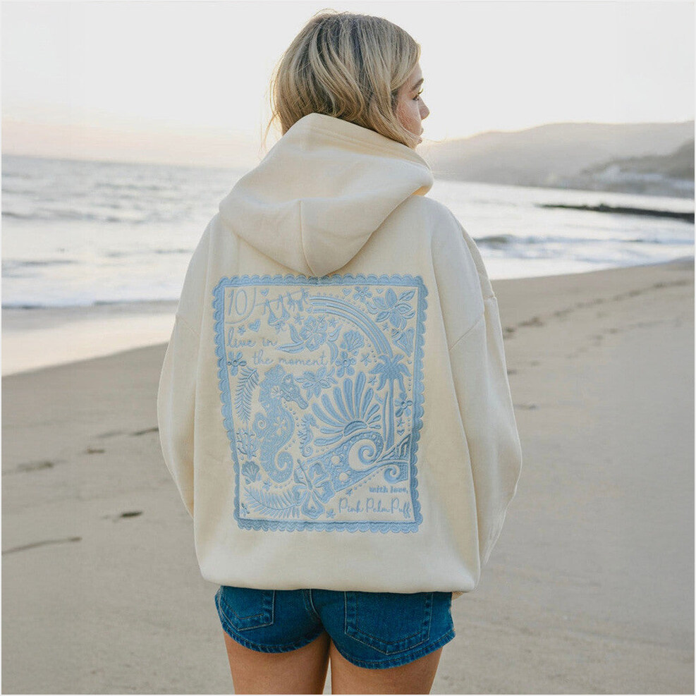 PPP X Embreigh Hoodie Printed Live In The Moment Hoodie Natural Birthday Gifts For Sister