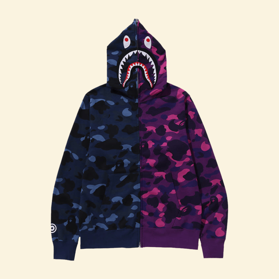 Purple Bape Hoodie BAPE Navy Color Men's Camo Separate Shark Full Zip Hoodie Gifts For Husband