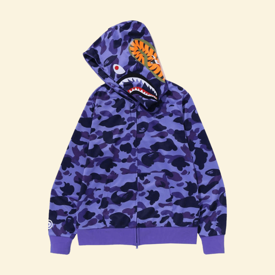 Purple Bape Hoodie Shark Full Zip Hoodie Birthday Gift Idea for Dudes Streetwear Camo