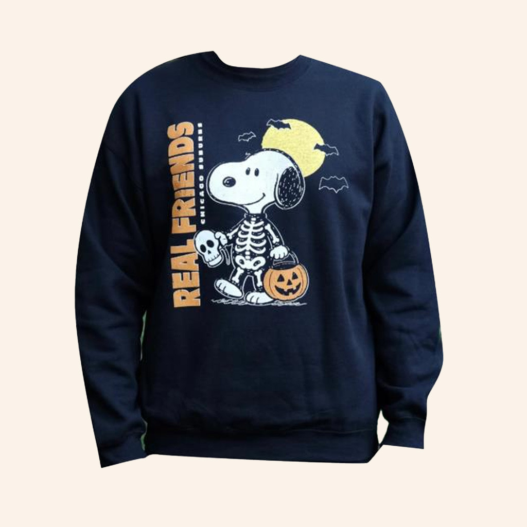 Real Friends Merch Dog Skeleton Crewneck Sweatshirt Birthday Present For Friends