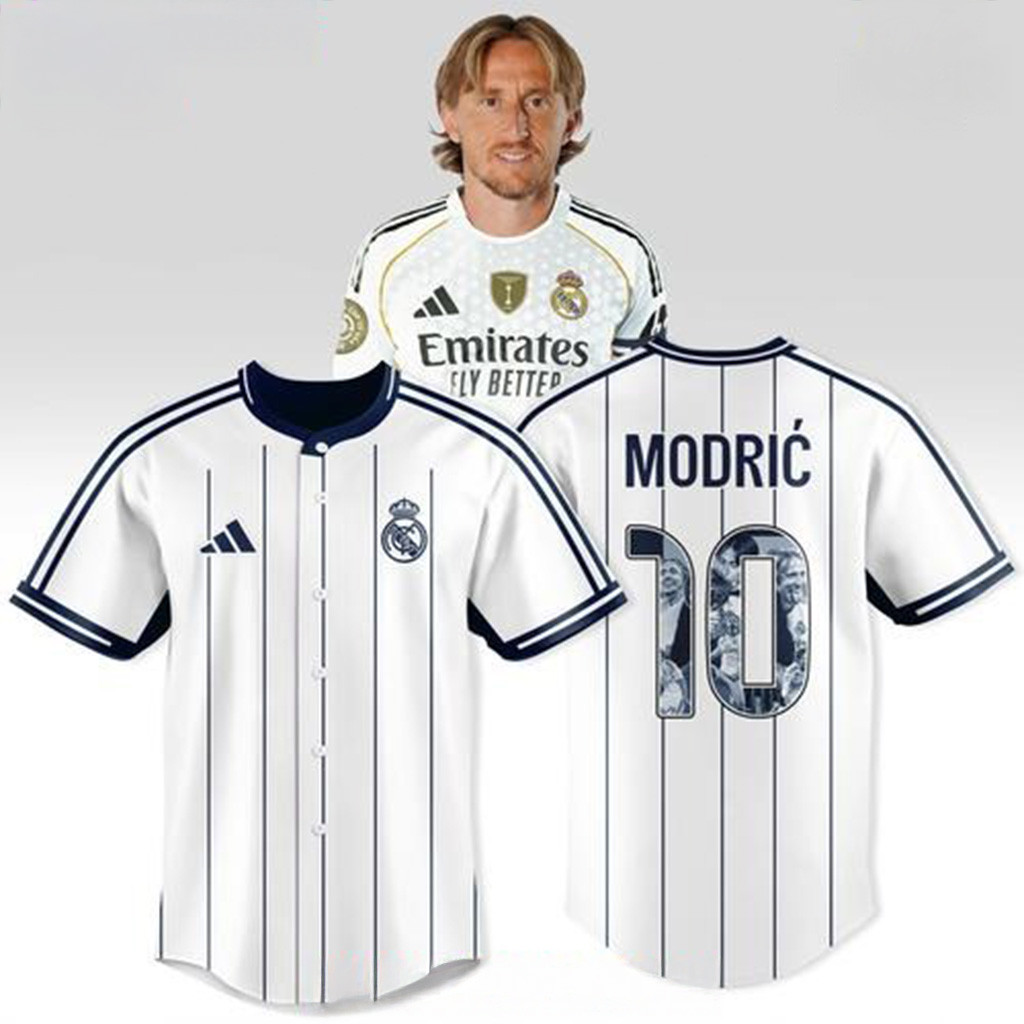 Real Madrid Modric 10 Pinstripe Edition Baseball Jersey Fan Merch Gifts For Boyfriend