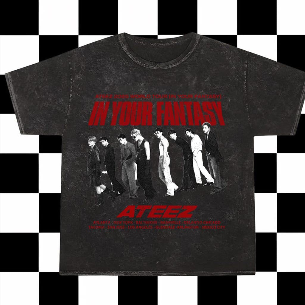 Retro Ateez 2025 World Tour In Your Fantasy Mineral Washed T-Shirt ATEEZ Golden Hour Shirt