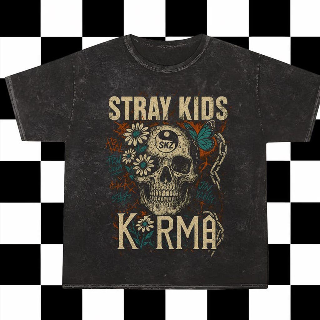 Retro Stray Kids Karma Mineral Washed Shirt Vintage SKZ Karma Shirt Stray Kids Karma Merch