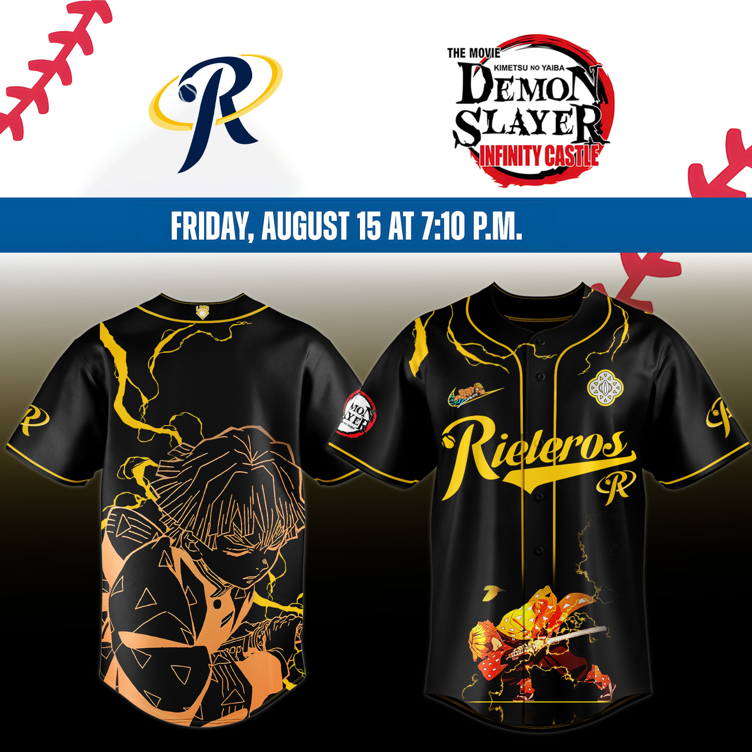 Rieleros De Aguascalientes X Demon Slayer Agatsuma Zenitsu Jersey Gift For Baseball Lover