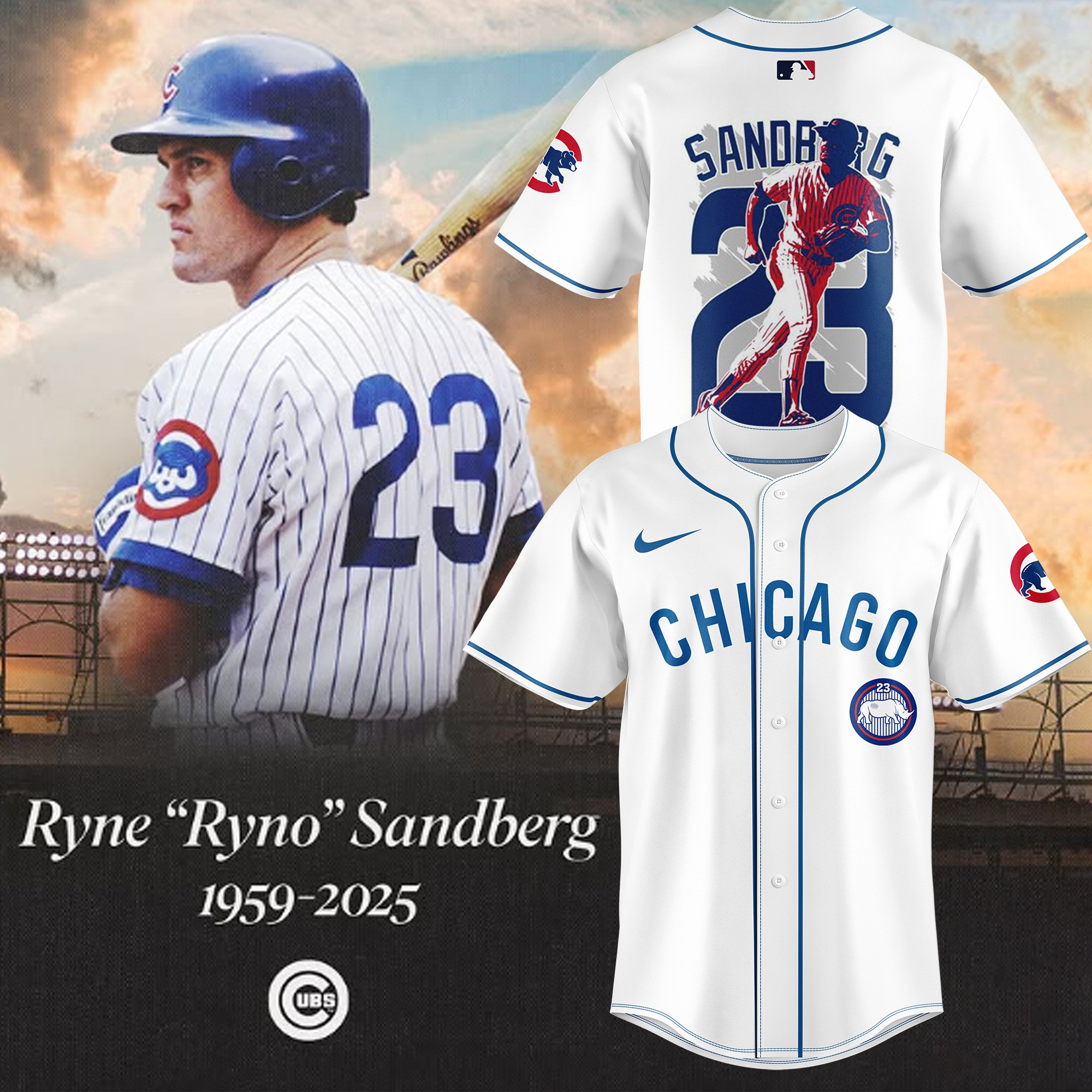 RIP Ryne Sandberg Baseball Jersey White Gift For Chicago Cubs Fans