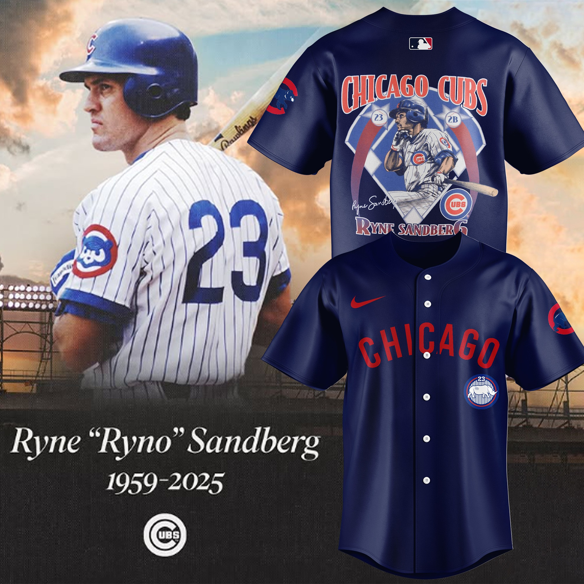 RIP Ryne Sandberg Chicago Cubs Legend 1959-2025 Baseball Jersey Merch For Fans