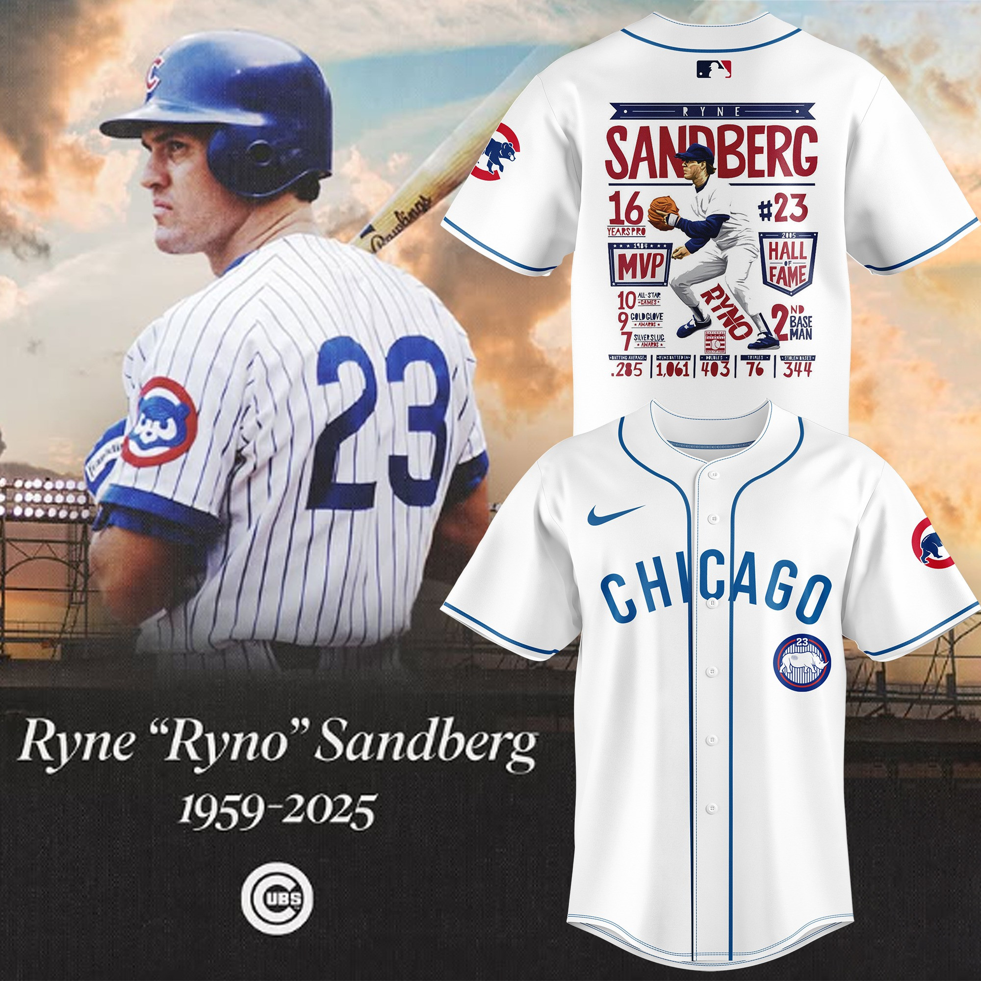 RIP Ryne Sandberg True Chicago Cubs Legend 1959-2025 Baseball Jersey Fans Merch