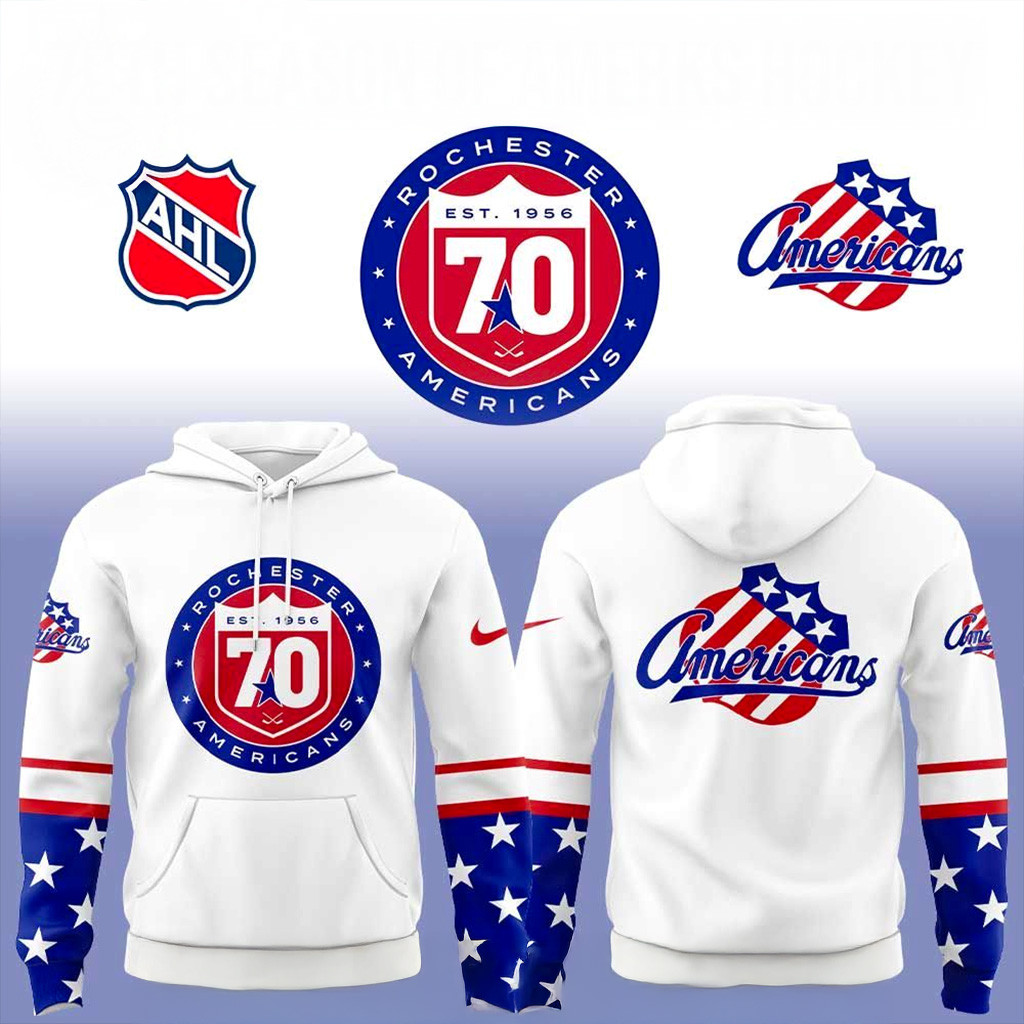 Rochester Americans 70th Season Of Amerks White Hoodie
