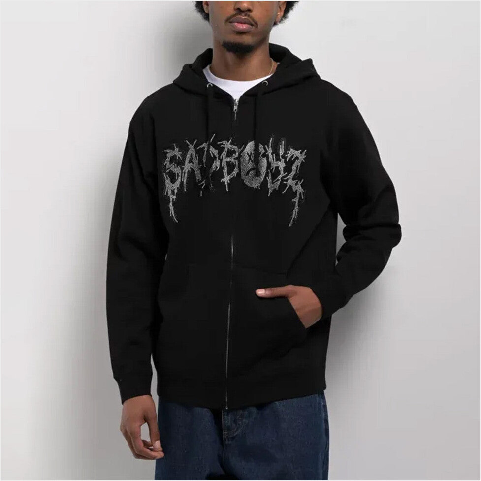 Sad Boyz Rhinestone Logo Black Zip Hoodie Junior H Sad Boyz Merch Present For Him