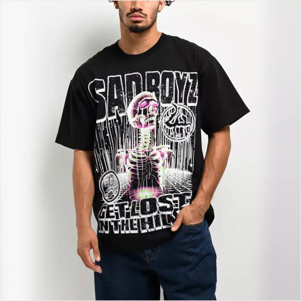 Sad Boyz X Lost Hills Skeleton Black T-Shirt Junior H Sad Boyz Merch Birthday Gifts For Son