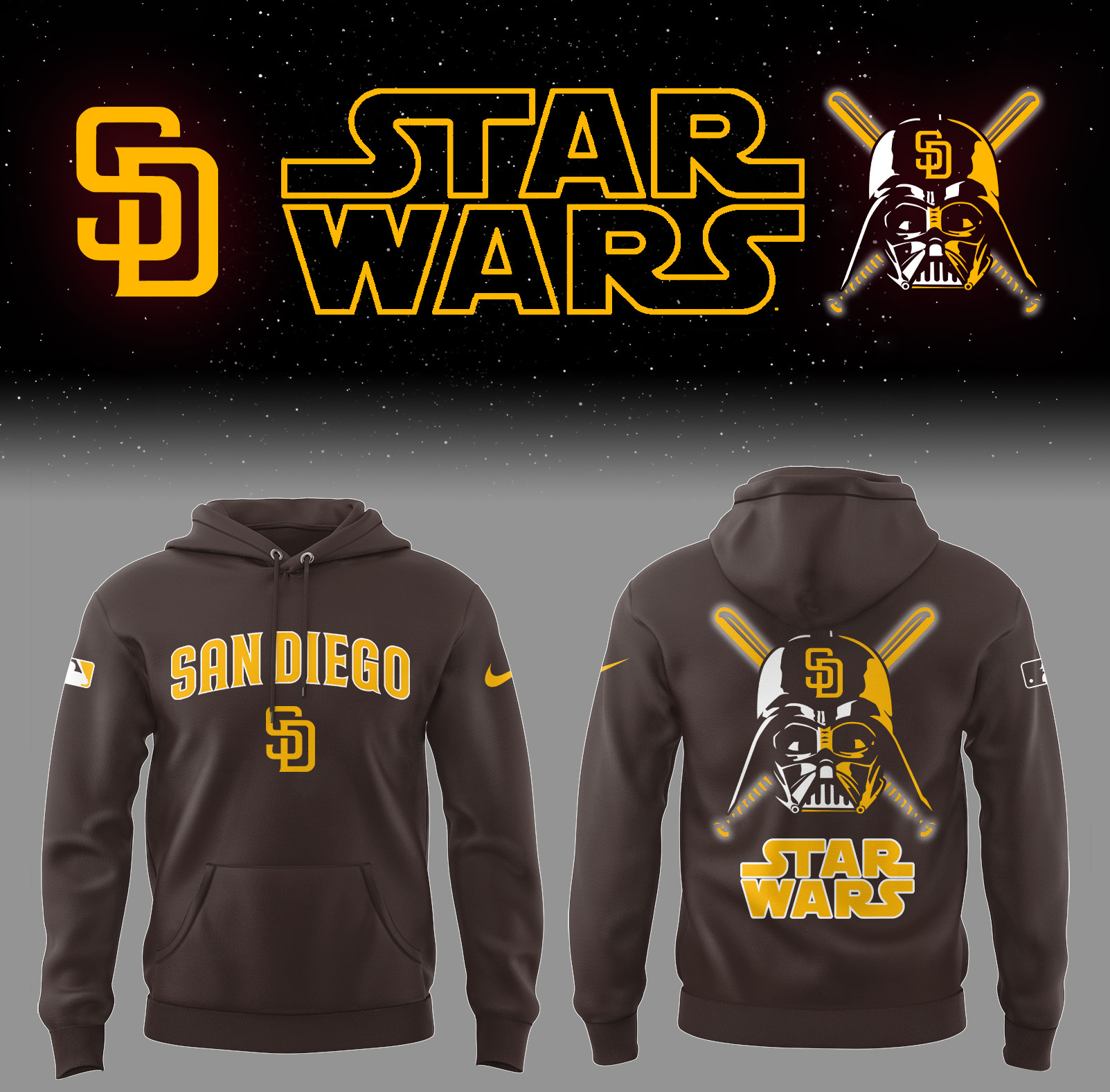 San Diego Baseball 2025 X Star Wars Brown Hoodie Great Gifts For Baseball Fans