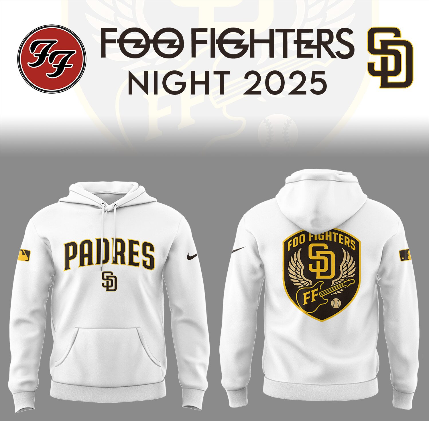 San Diego Baseball Foo Fighter Night White Hoodie Best Merch Gifts For Baseball Lovers