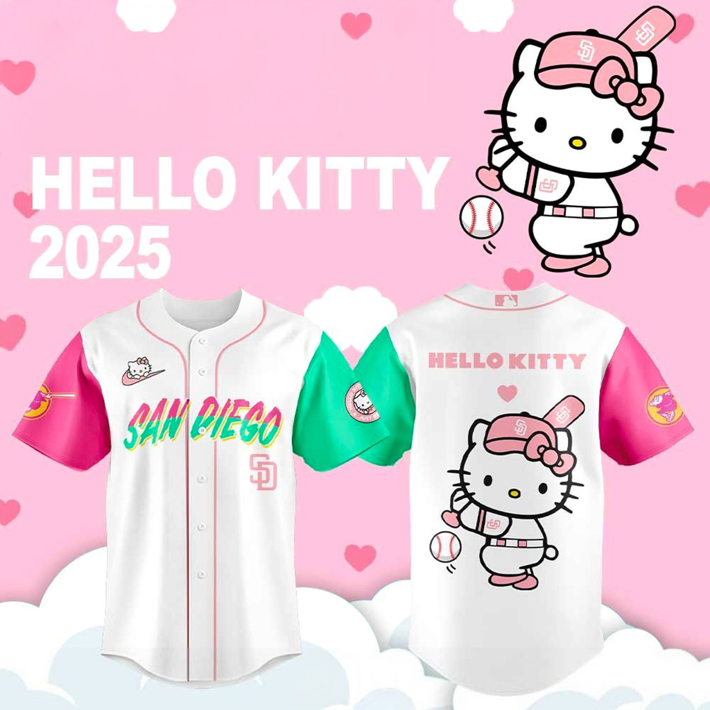San Diego Padres Hello Kitty 2025 White Jersey San Diego Padres Merch Gifts For Baseball Fans