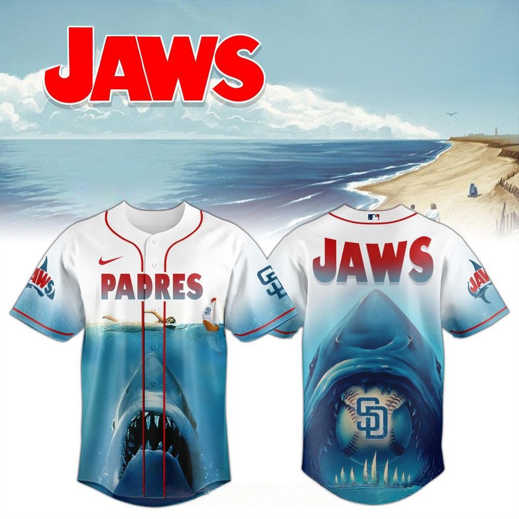 San Diego Padres MLB x JAWS 50th Anniversary Jersey 2025 San Diego Padres Merch Fans Gifts