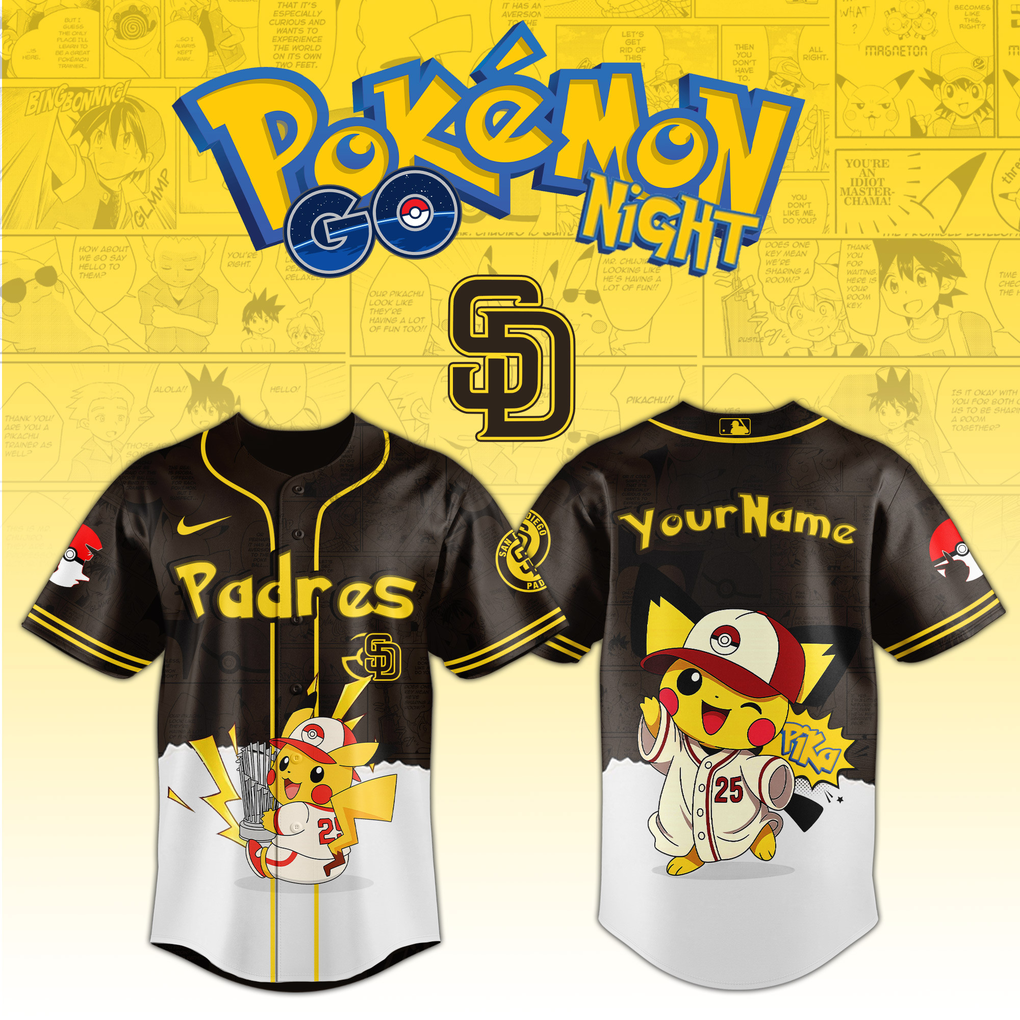 San Diego Padres Mlb X Pokemon Go Night Personalized Baseball Jersey For Fans