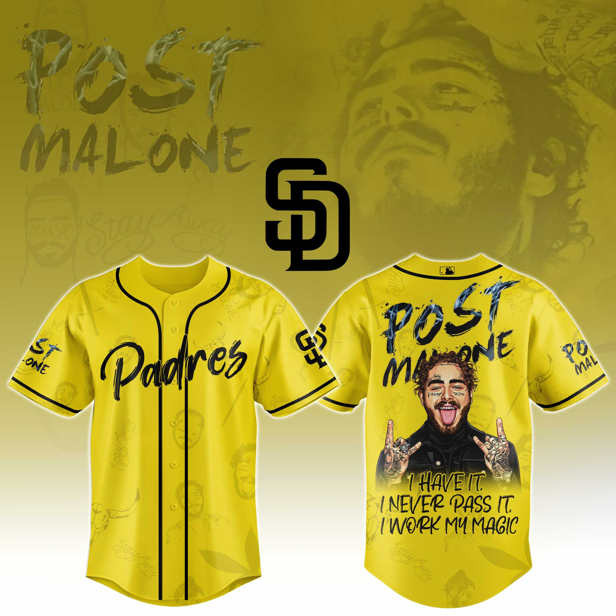 San Diego Padres Mlb X Post Malone Tour Baseball Jersey For Fans