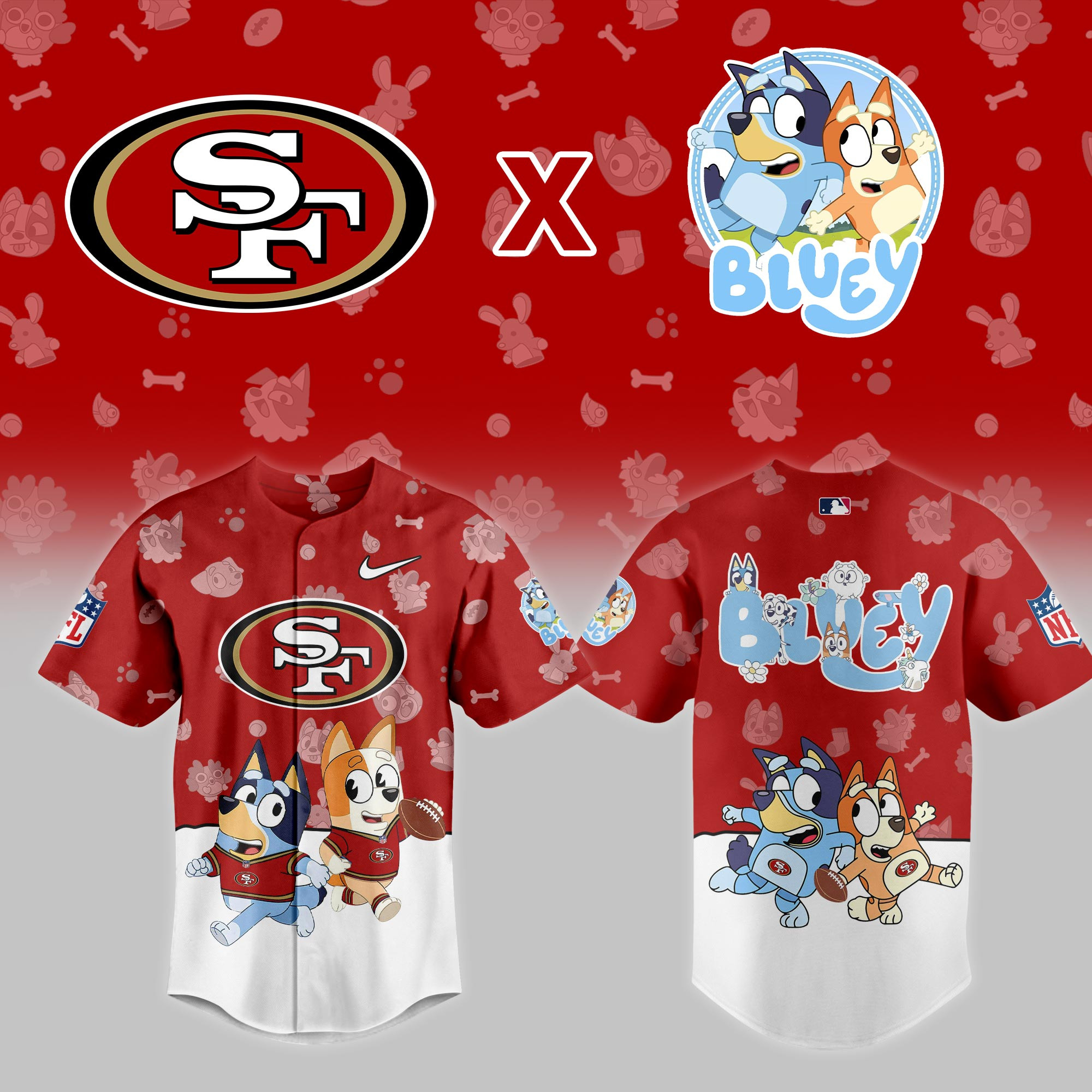 San Francisco 49ers Nfl X Bluey Night Baseball Jersey For Fans